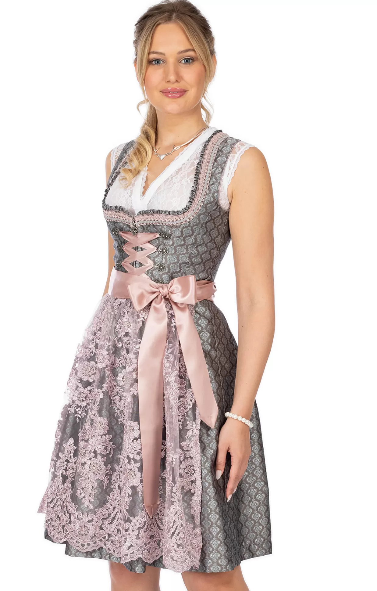 Marjo Mini Dirndl 2Tlg. 58Cm Kacey Braun-Rosa*Damen Dirndl