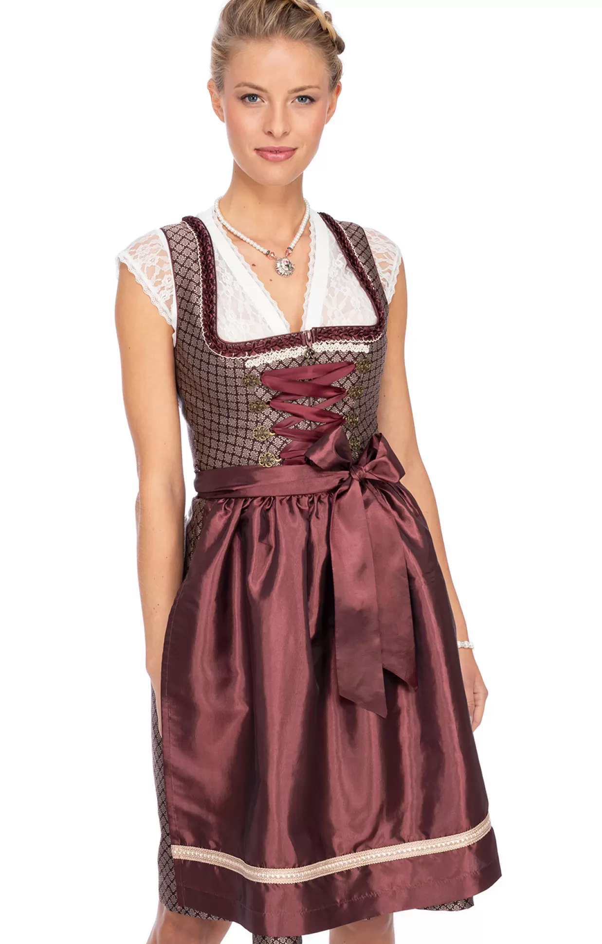 Marjo Mini Dirndl 2Tlg. 58Cm Kathe Burgund Gold*Damen Dirndl