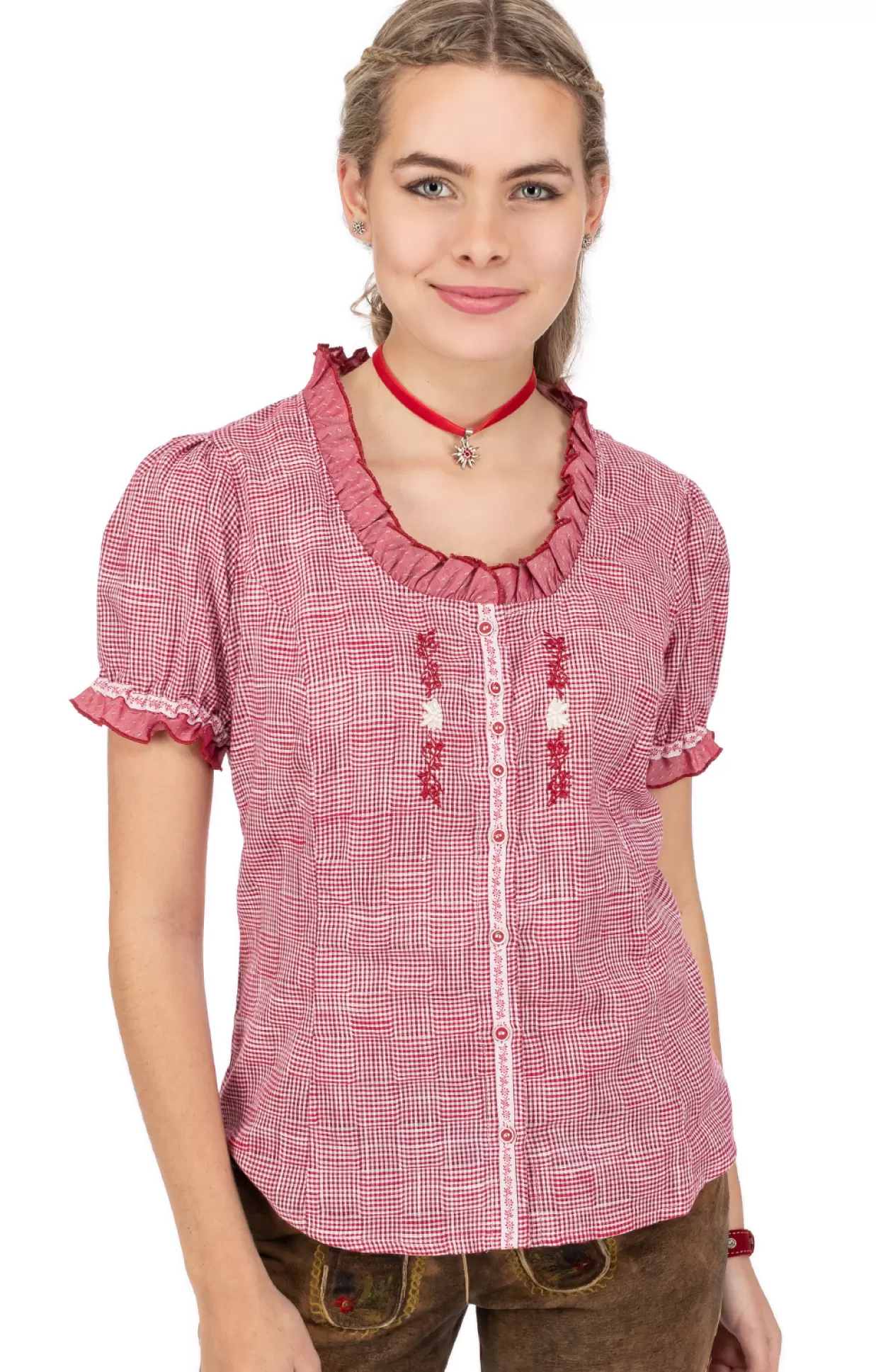 OS-Trachten Bluse 451004-3439-34 Mittelrot*Damen Oberteile