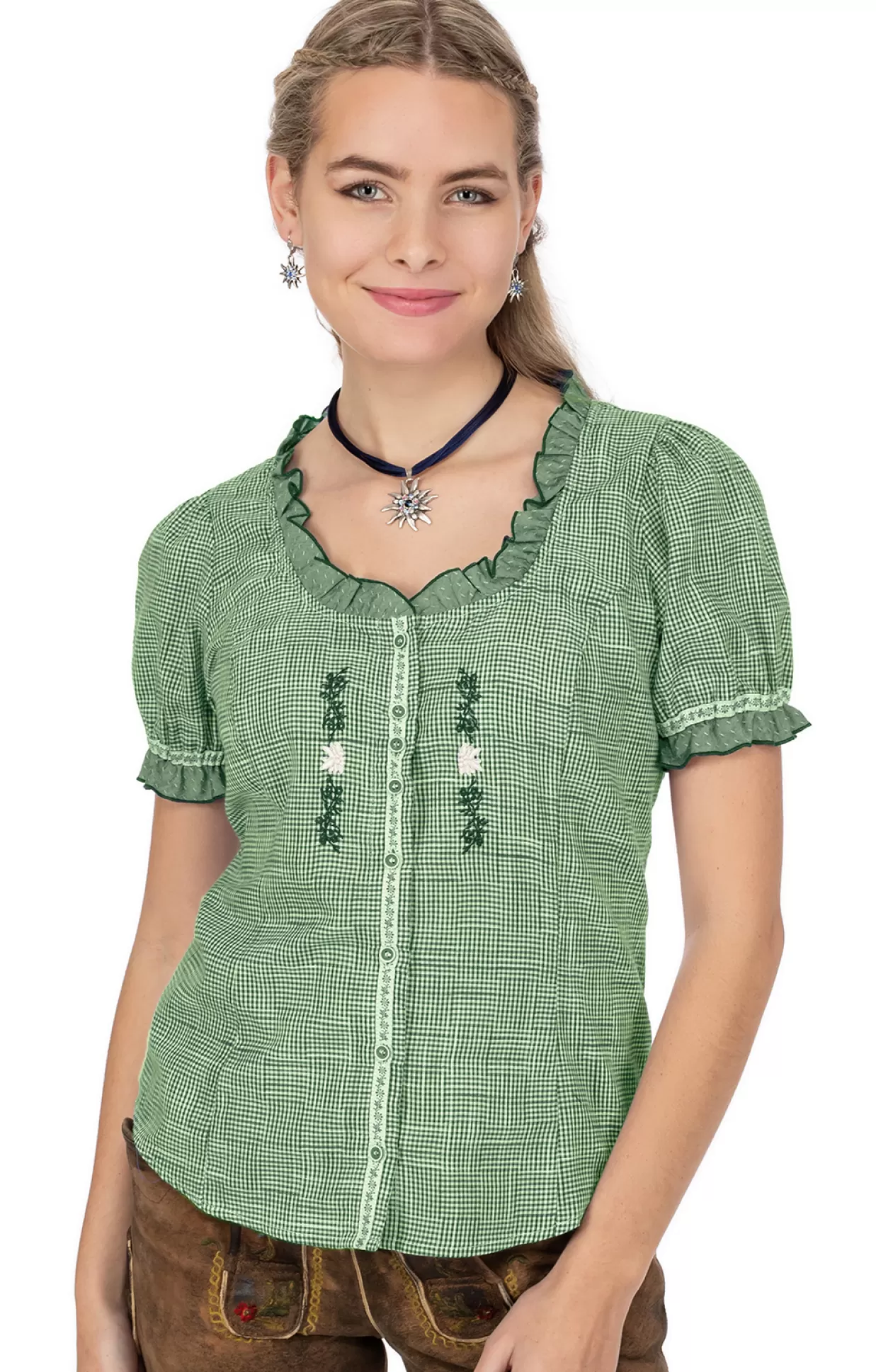 OS-Trachten Bluse 451004-3439-56 Trachtengrun*Damen Oberteile