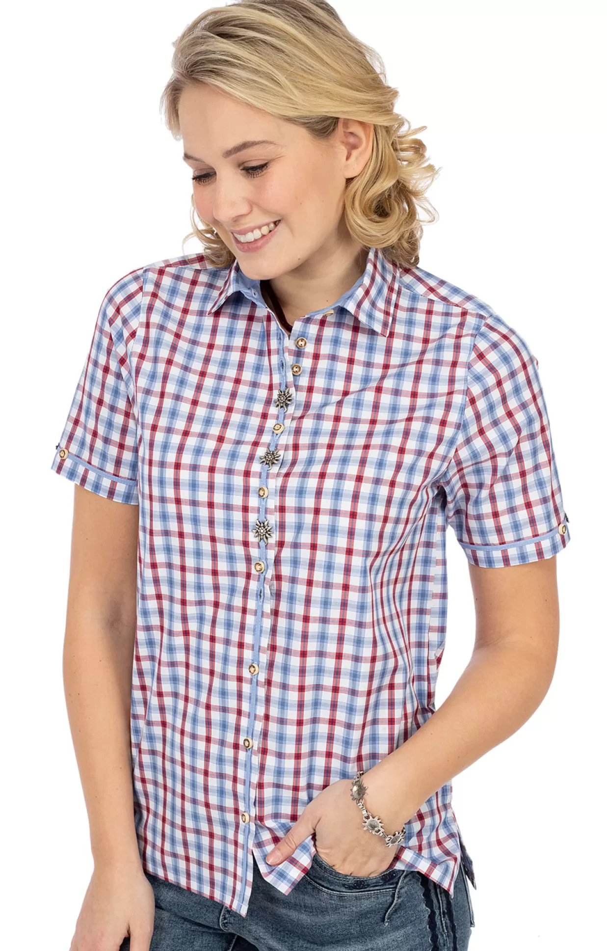 OS-Trachten Bluse Fehrenbach Rot Blau*Damen Oberteile