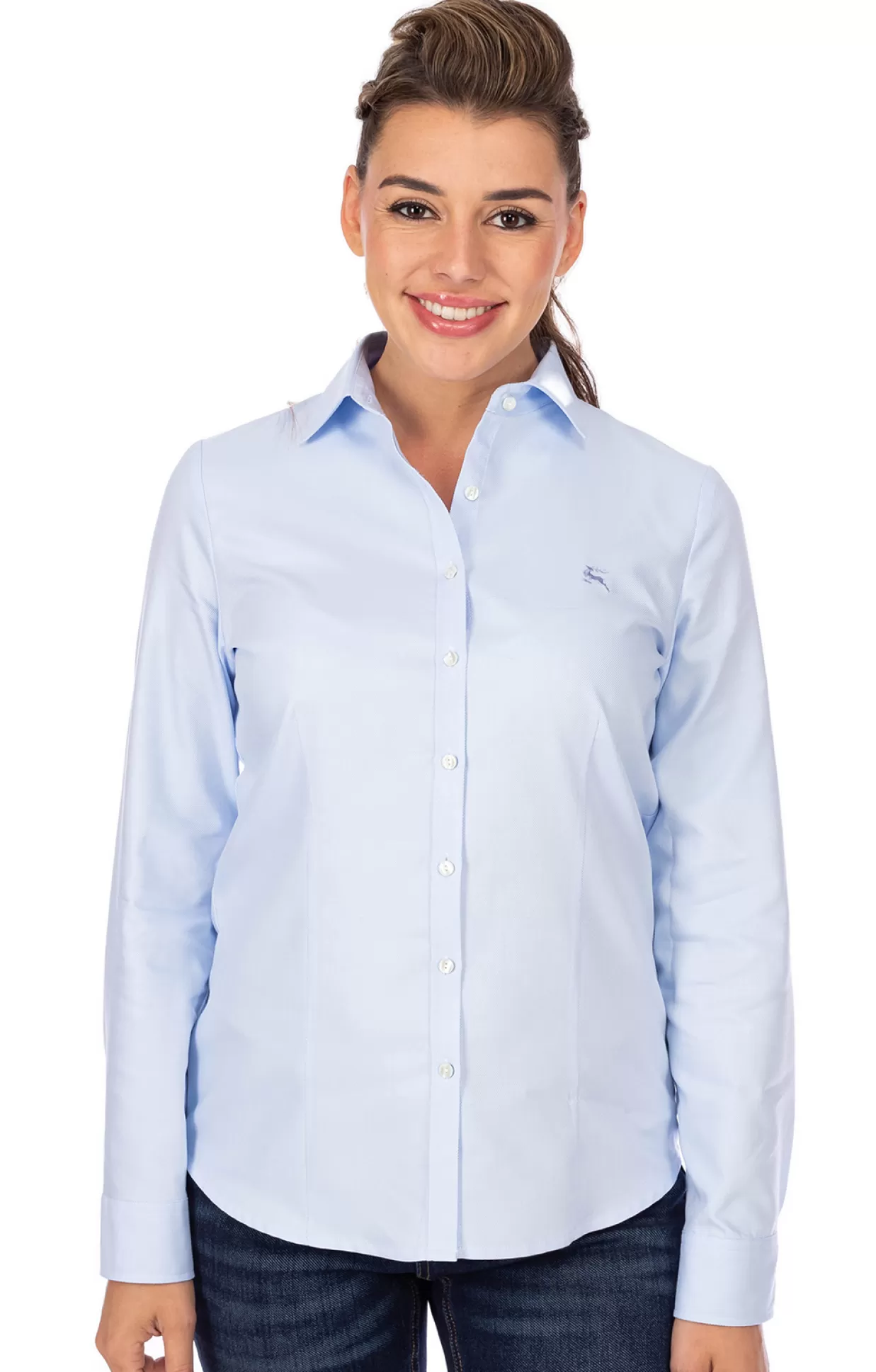 OS-Trachten Bluse Frankenthal Mittelblau*Damen Oberteile