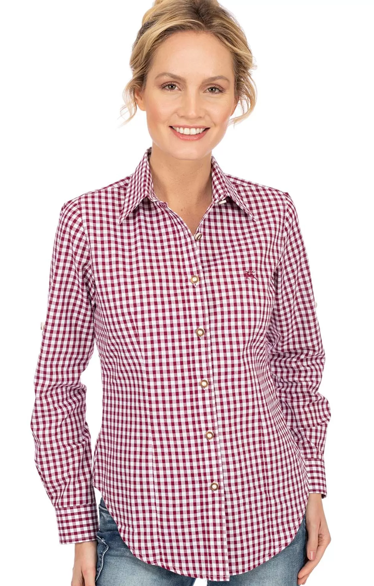 OS-Trachten Bluse Langarm Checkered Bordeaux*Damen Oberteile