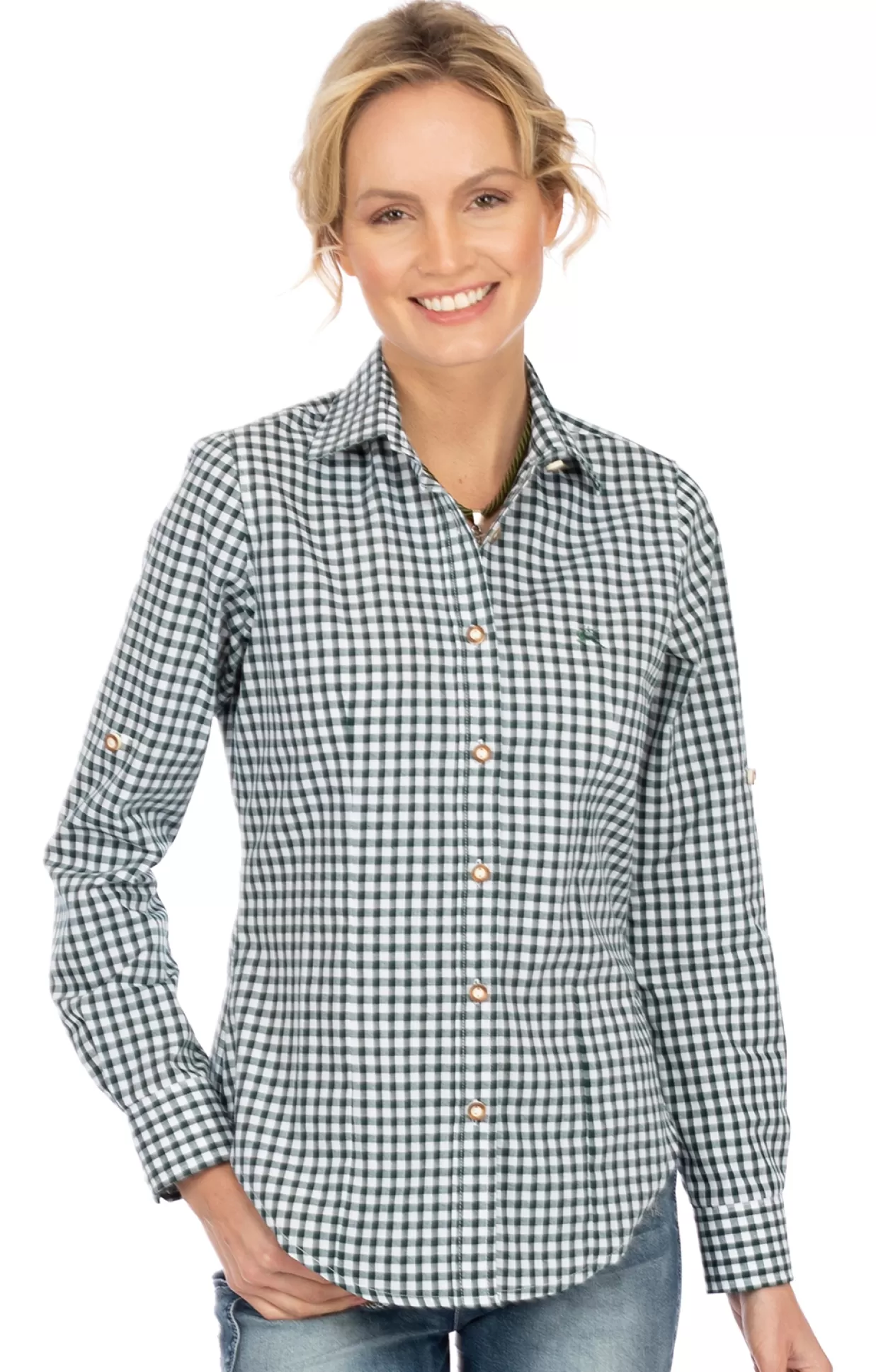 OS-Trachten Bluse Langarm Checkered Tanne*Damen Oberteile