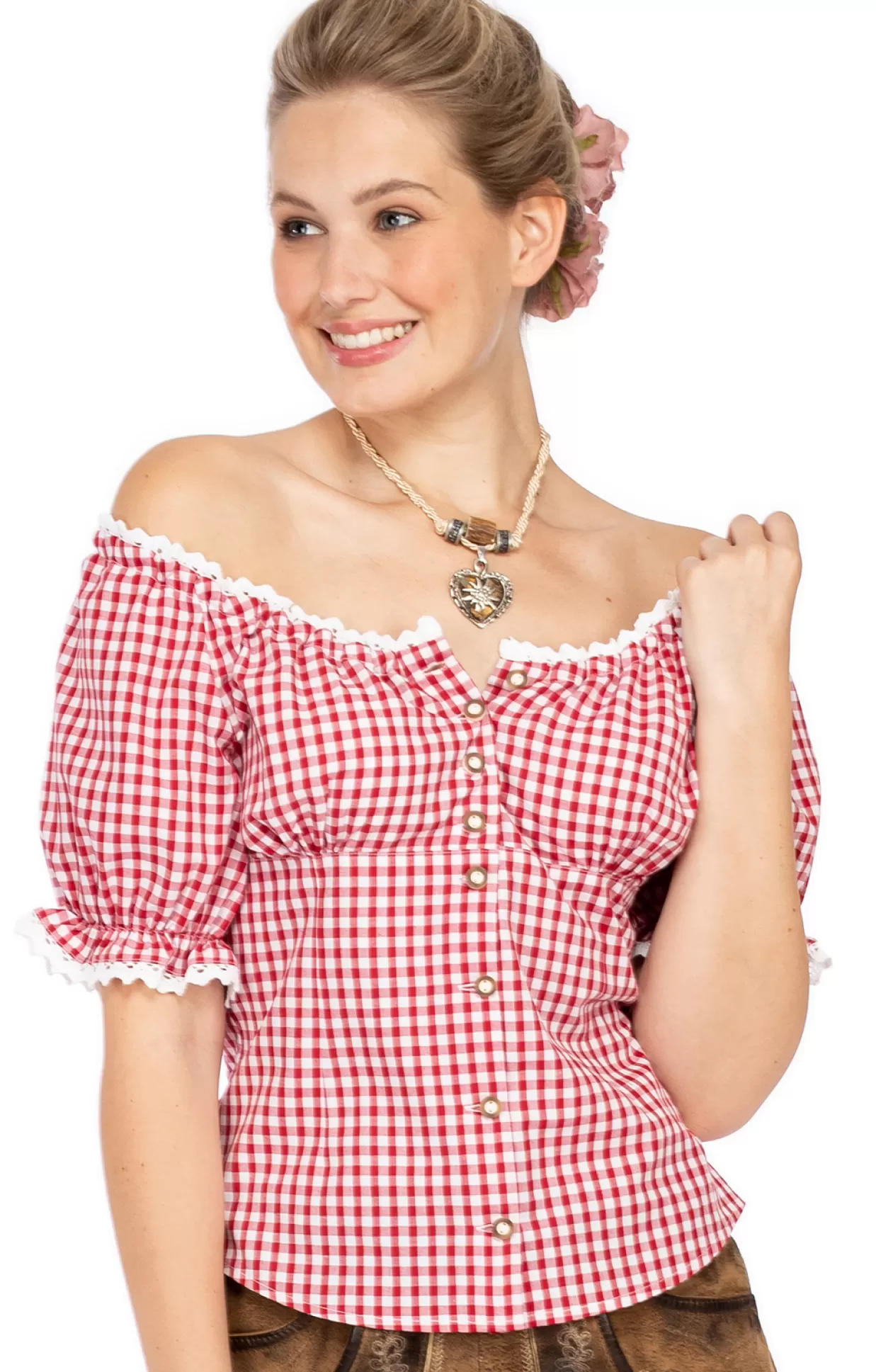 OS-Trachten Bluse Lilja Rot*Damen Oberteile