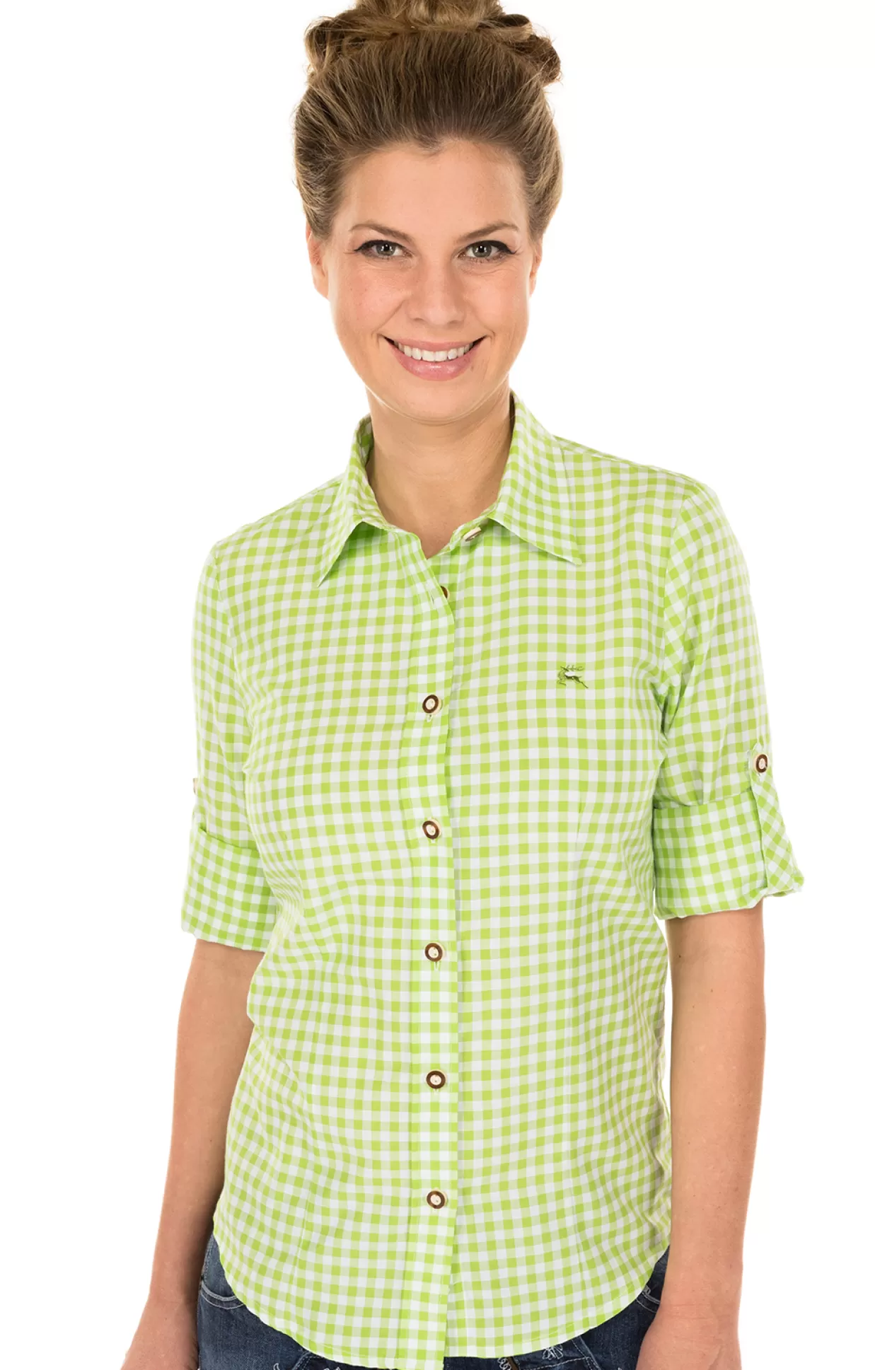 OS-Trachten Trachtenbluse Checkered Langarm Stick Apfel*Damen Oberteile