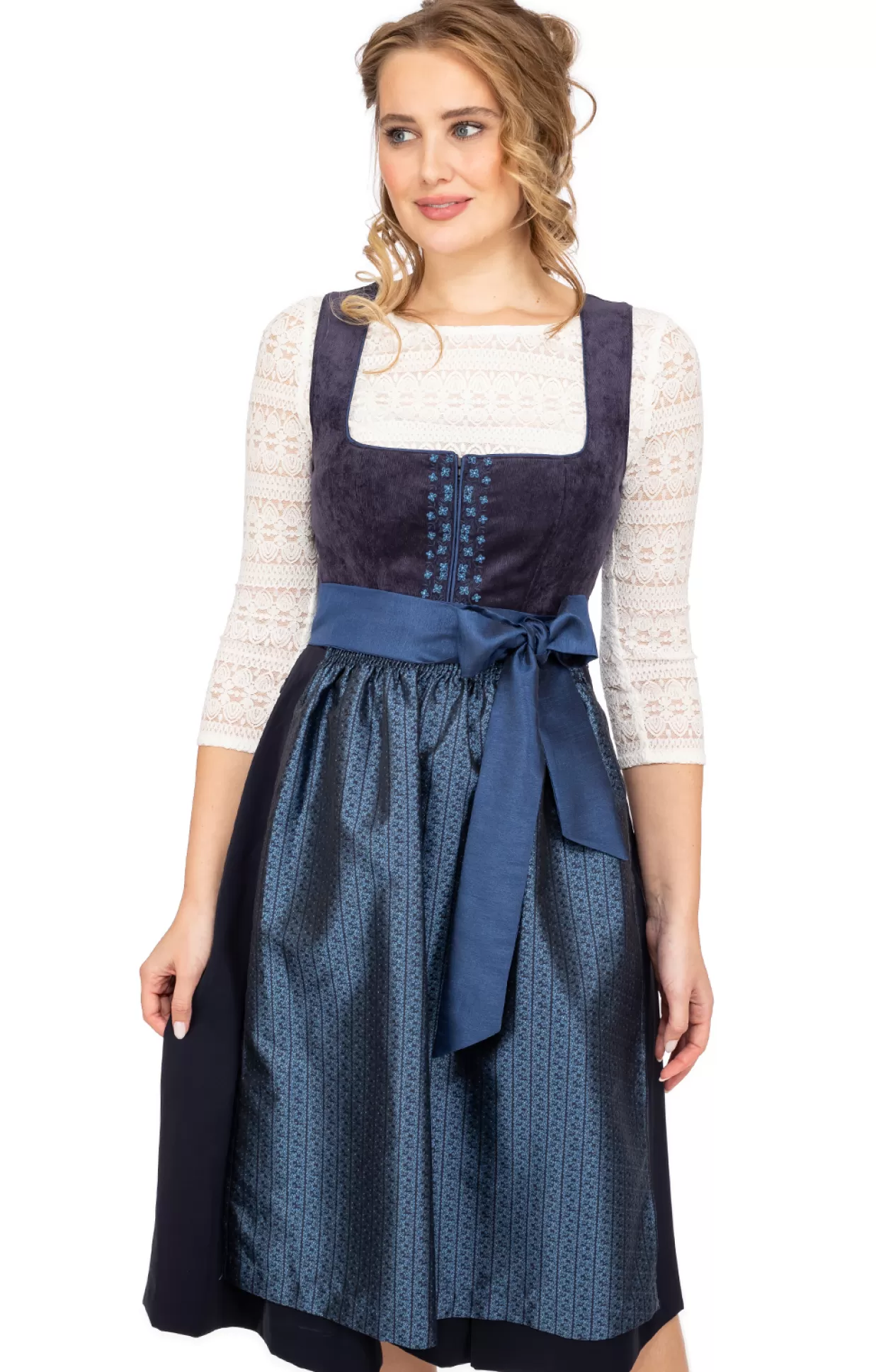 Spieth & Wensky Spieth & Wensky Midi Dirndl 2Tlg. 70Cm Astrid Dunkelblau*Damen Dirndl