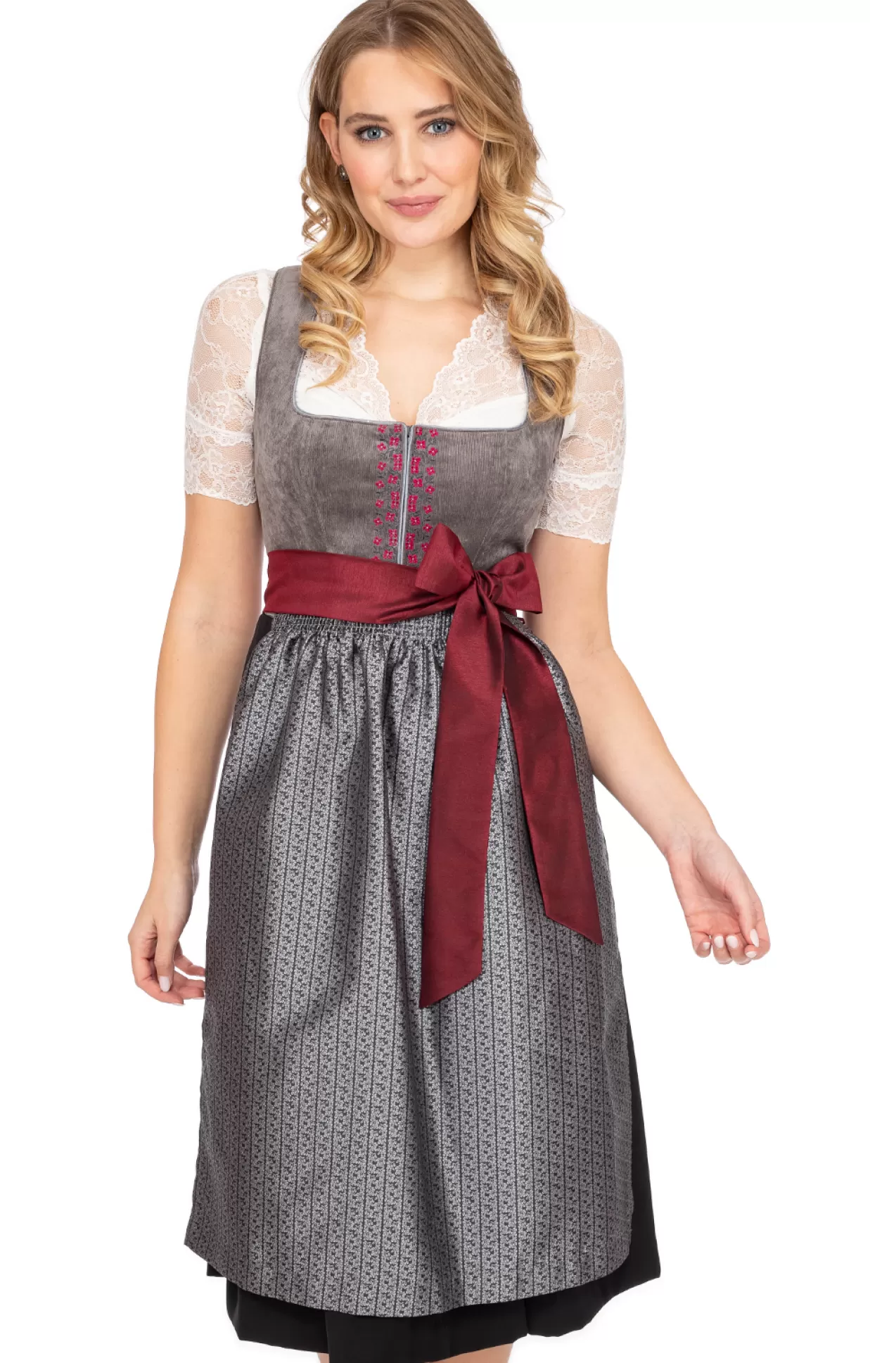 Spieth & Wensky Spieth & Wensky Midi Dirndl 2Tlg. 70Cm Astrid Grau*Damen Dirndl